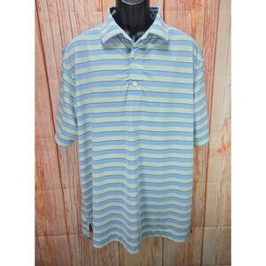 FootJoy Mens XL Striped Polo Shirt Polyester & Spandex Blend Blue & Green